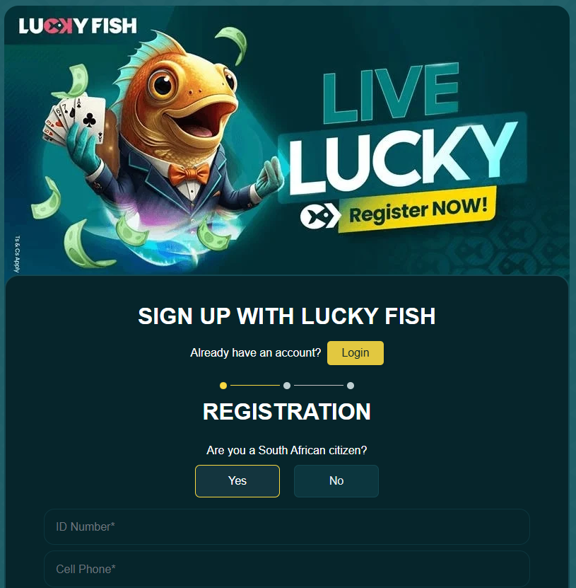 LuckyFish.co.za Sign Up